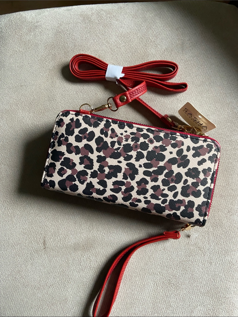 SASHA Leopard-Print Wristlet Clutch in Red and Cream - Picture 4 of 4